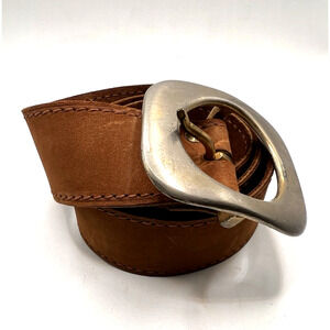 Vtg Croupon De Vachette Brown Suede Leather Belt w/ Military Buckle M/I France